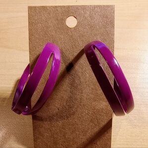 Vintage 80s 90s Split Round Magenta Hoop Earrings Pieced.